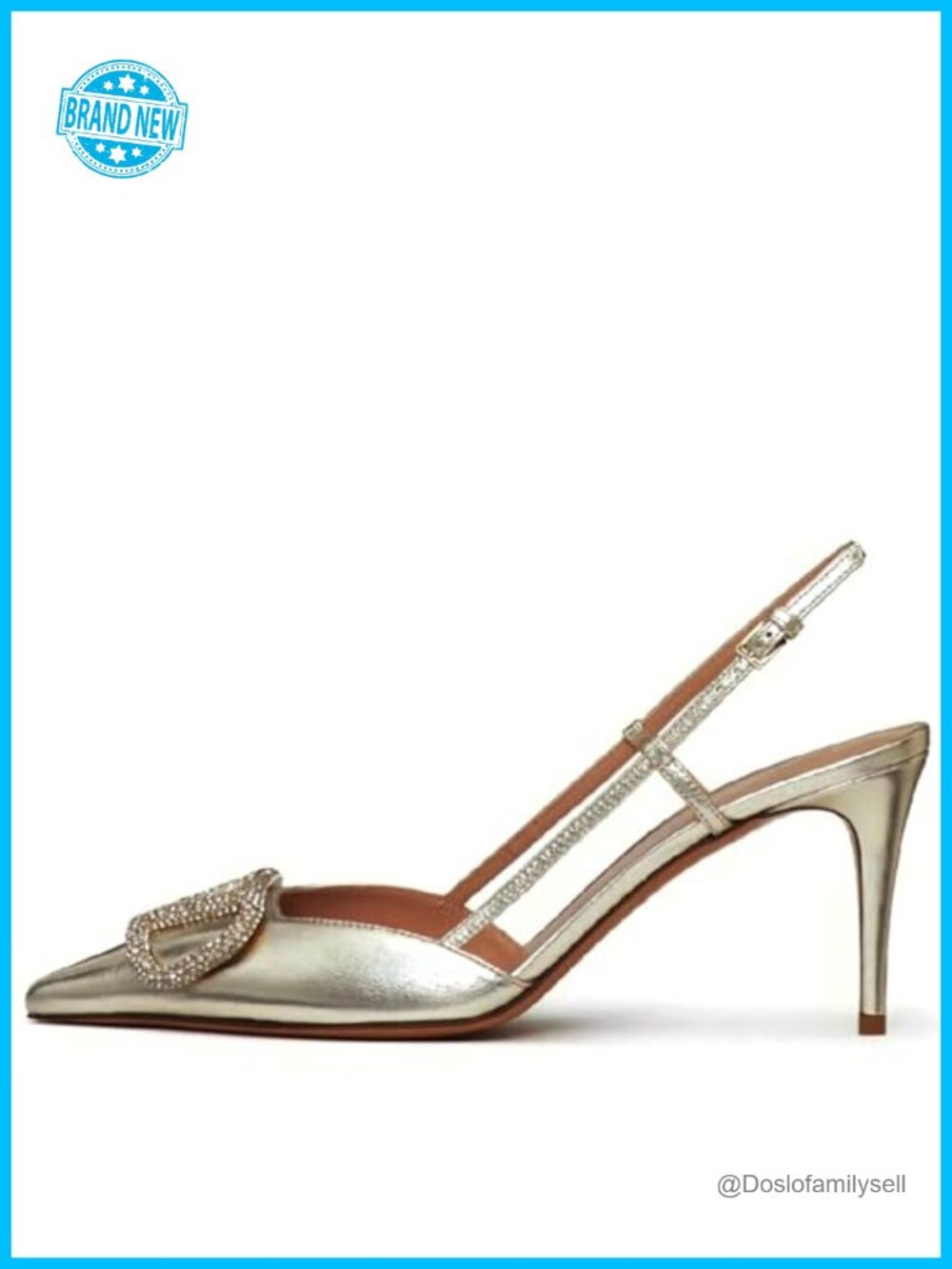 BlingQueen Women's Pointed Toe Stiletto Slingback Sandals Faux Leather